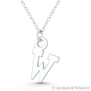 Initial Letter "W" 22x12mm (0.9in x 0.5in) Charm Pendant in .925 Sterling Silver